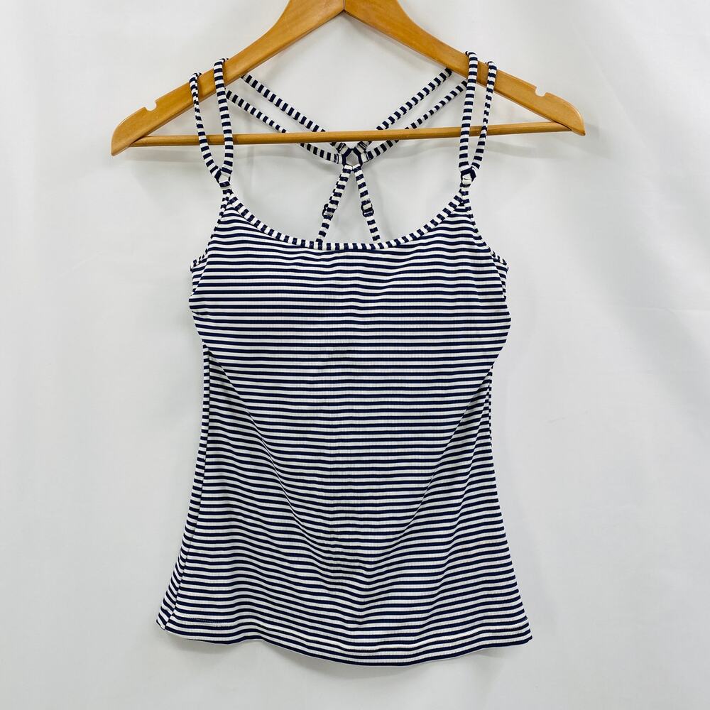Athleta navy white striped tankini top 32 B/C